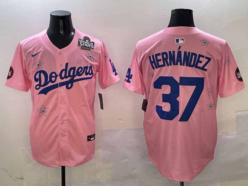 Men Los Angeles Dodgers 37 Hernandez Pink Sakura Edition 2025 Nike MLB Jersey style 7